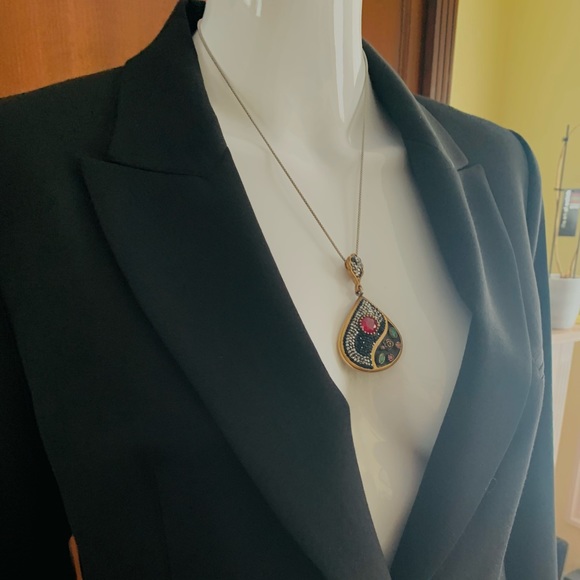 Stunning silver pendant fuchia & green semi-precious stones & shiny rhinestones - Picture 8 of 15